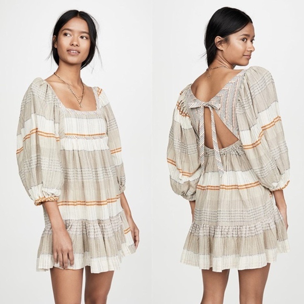 Free People All Lined Up Women's Sz S Mini Dress Striped Open Tie Back $148